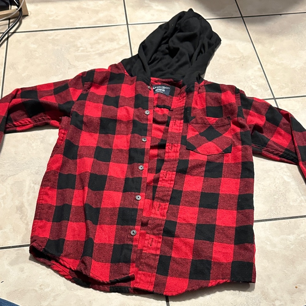 Architect Boys Red and Black Plaid Hooded Shirt